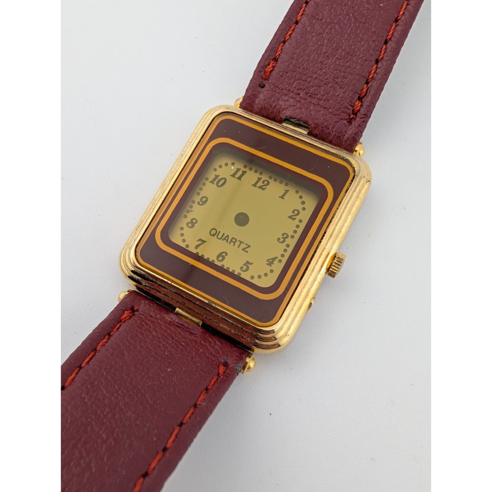 Vintage Marcel Watch Corp. No 963 Digital Watch Maroon Leather Band- New Battery - Picture 3 of 8